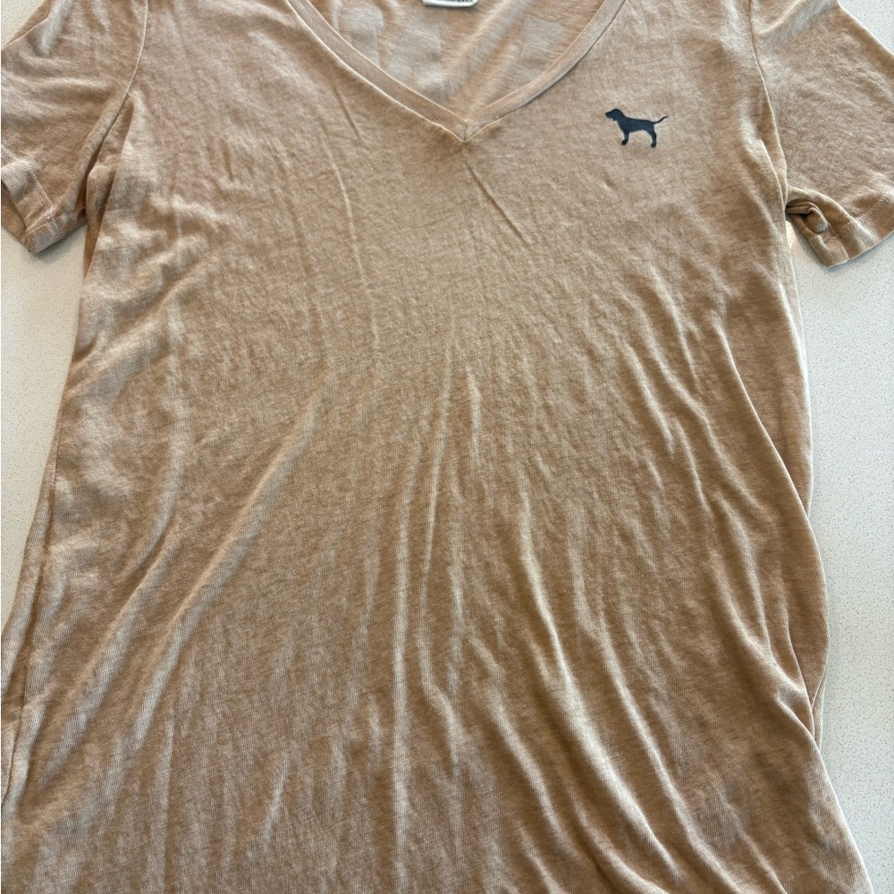 PINK Tan V-Neck T-Shirt